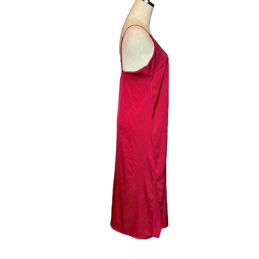Nicole Miller Elegant Satin Slip Maxi Dress Red Rhinestone Strappy S
